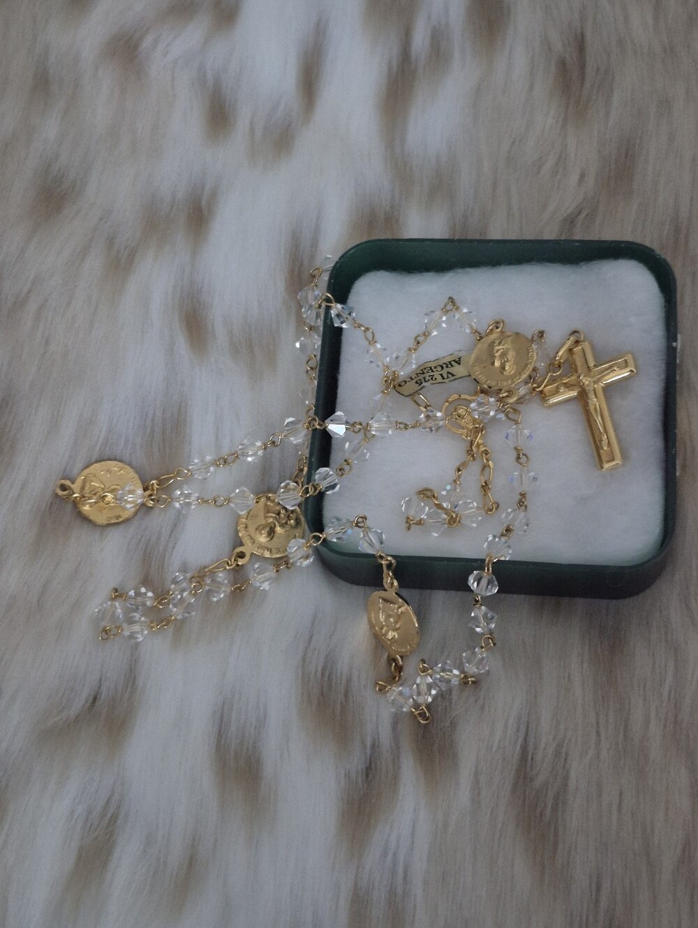 šVintage Italian 800 Silver Vermeil & Swarovski Crystal Rosary | Vicenza VI 275